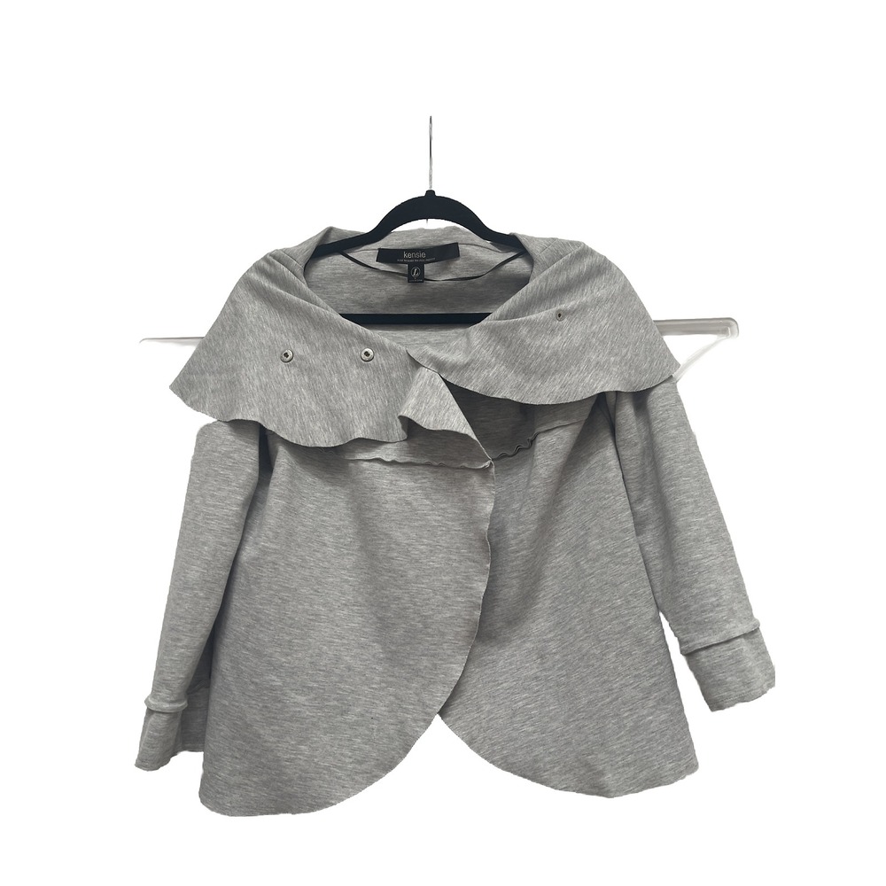 Kenzie Gray Knit‎ Jacket Size L Snap Detail Shawl Collar